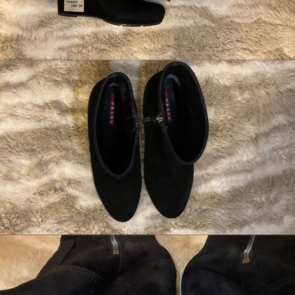 Prada Wedge Ankle Black Suede Boots - Picture 5 of 5